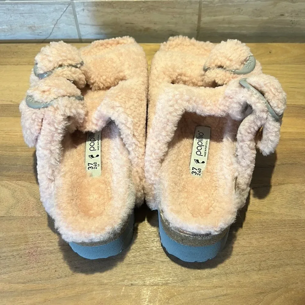 Papillo Birkenstock Pink Arizona Teddy Shearling Sandals US 6-6.5 EU 37